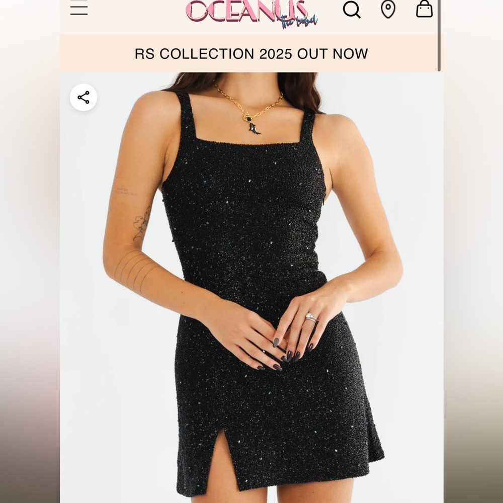 Sparkle Square-Neck Black Mini Dress